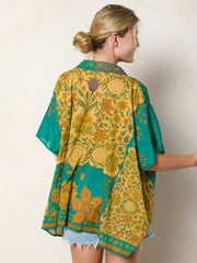 Kelly Oversized Cotton Button Down - Tan Floral Stamp