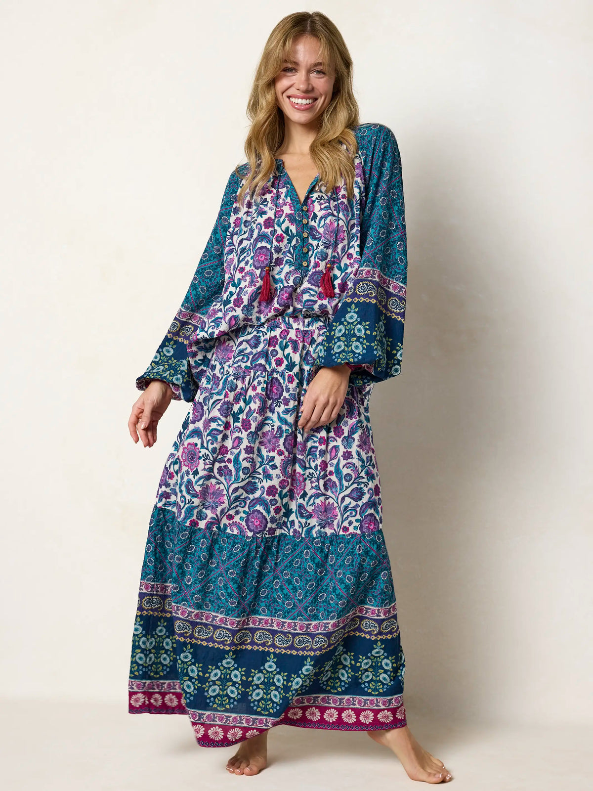 Camille Maxi Skirt - Sunnyfield Floral Purple