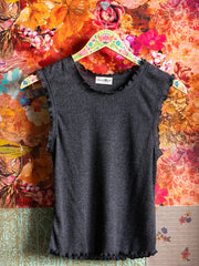 Janie Pointelle Tank - Charcoal