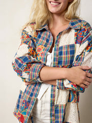 Barcelona Patchwork Button Down - Plaid Blue Fuchsia