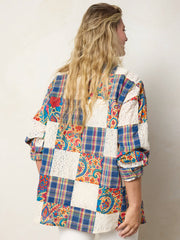 Barcelona Patchwork Button Down - Plaid Blue Fuchsia