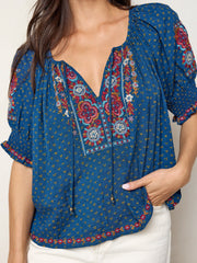 April Embroidered Top - Drawn Dots Navy