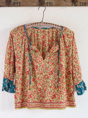 Magnolia Cotton Top - Blue Cream Ditsy