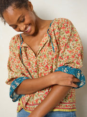 Magnolia Cotton Top - Blue Cream Ditsy