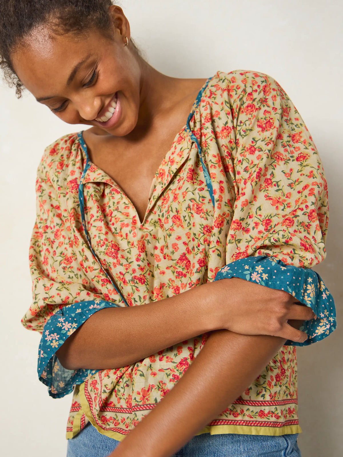 Magnolia Cotton Top - Blue Cream Ditsy