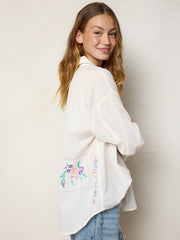 Barcelona Embroidered Cotton Button Down - White Handkerchief