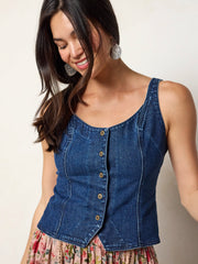 Fitted Denim Vest - Dark Indigo Wash