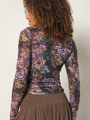 Sloane Mesh Long Sleeve Top - Brooklyn Bouquets Charcoal
