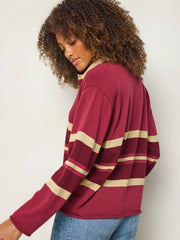 Retro Cotton Rugby Shirt - Burgundy Stripe