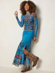 Allison Mesh Top - Blue Folk Flower