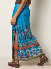Allison Mesh Midi Skirt - Blue Folk Flower