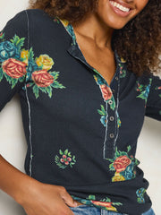 Layer Up Ribbed Henley - Mystic Bouquets Black