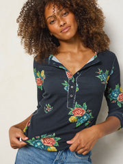 Layer Up Ribbed Henley - Mystic Bouquets Black