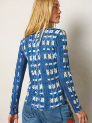 Layer Up Ribbed Henley - Shibori Stamps Indigo