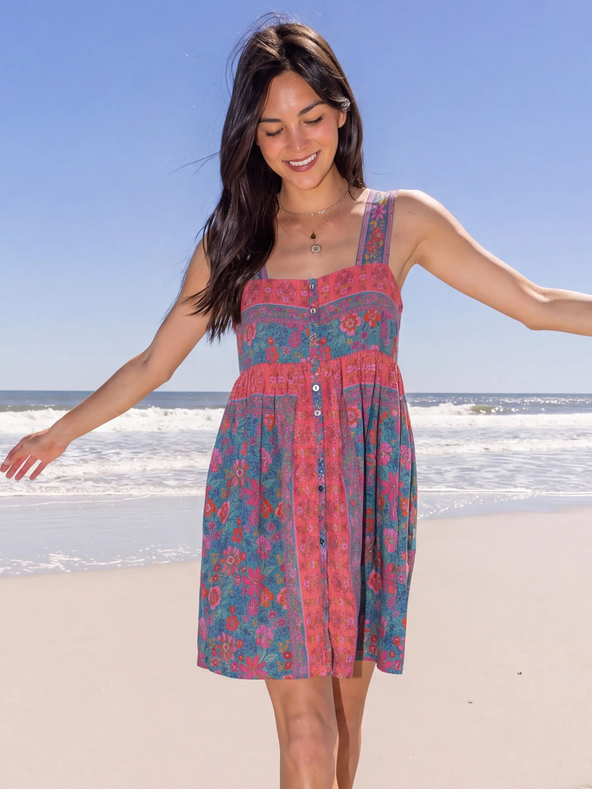 Lucy Mini Dress - Teal Boho Border Scarf