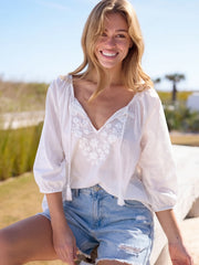 Christy Embroidered Cotton Blouse - Ivory