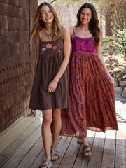Patti Embroidered Mini Dress - Brown